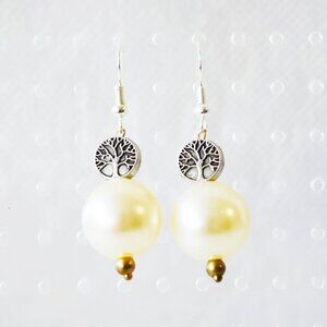 Handmade Pearl Tree of Life Dangle Earrings